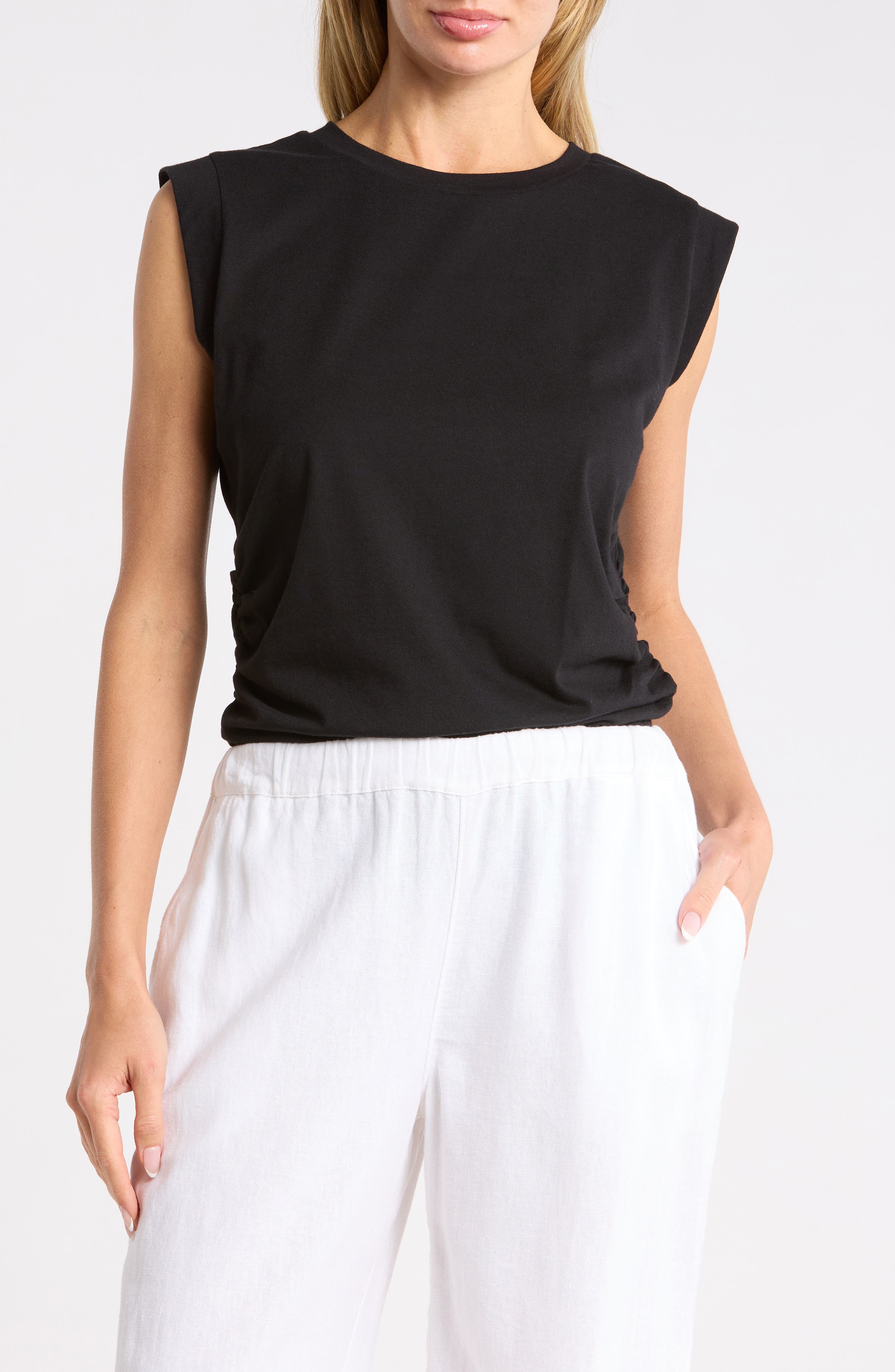 Caslon® Side Ruched Cotton Blend Tank