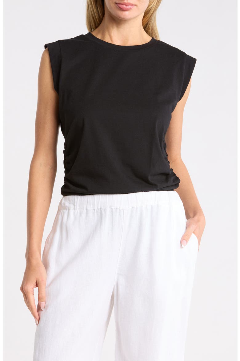 Side Ruched Cotton Blend Tank, Main, color, BLACK