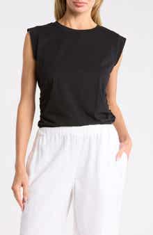 Caslon® Side Ruched Cotton Blend Tank