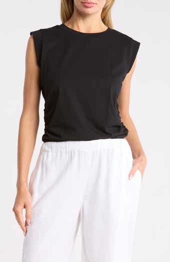 Caslon® Side Ruched Cotton Blend Tank