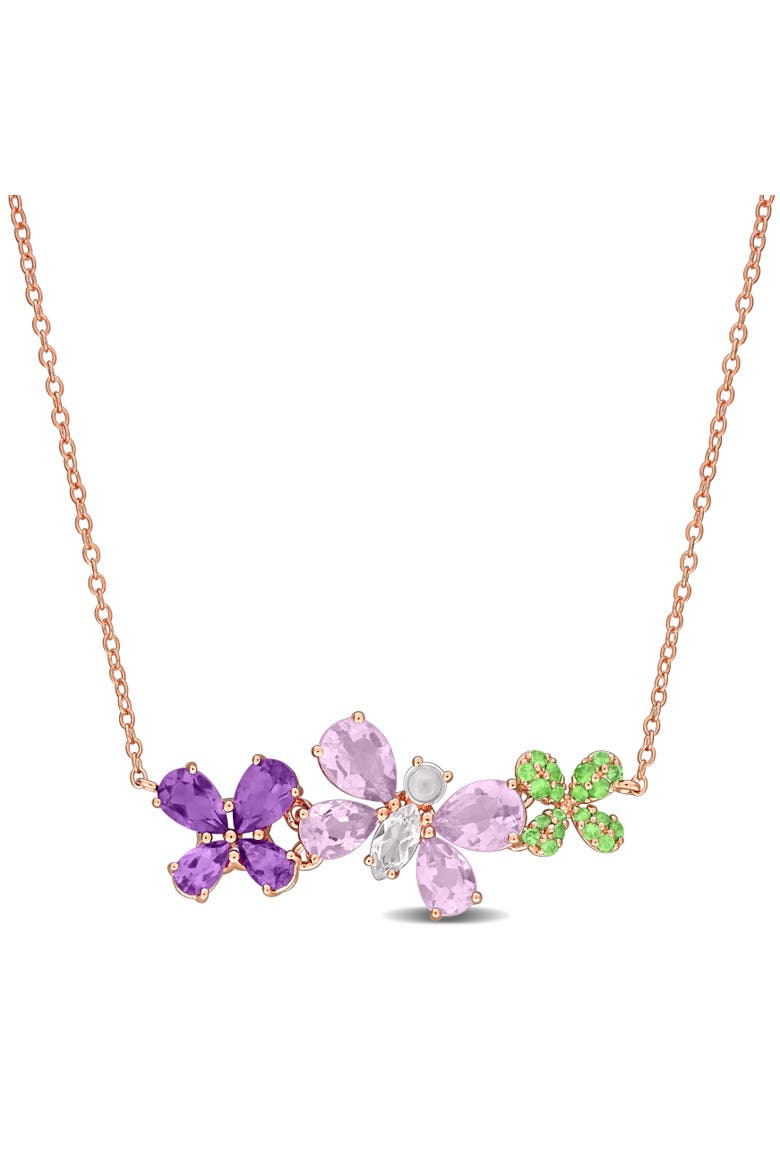 Multi-Gem Butterfly & Flower Necklace Rose Silver, Main, color, Rose-Plated Sterling Silver