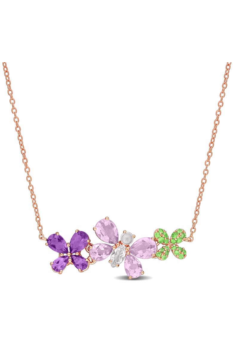 Julianna B. Multi-Gem Butterfly & Flower Necklace Rose Silver, Main, color, Rose-Plated Sterling Silver