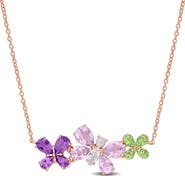 Julianna B. Multi-Gem Butterfly & Flower Necklace Rose Silver