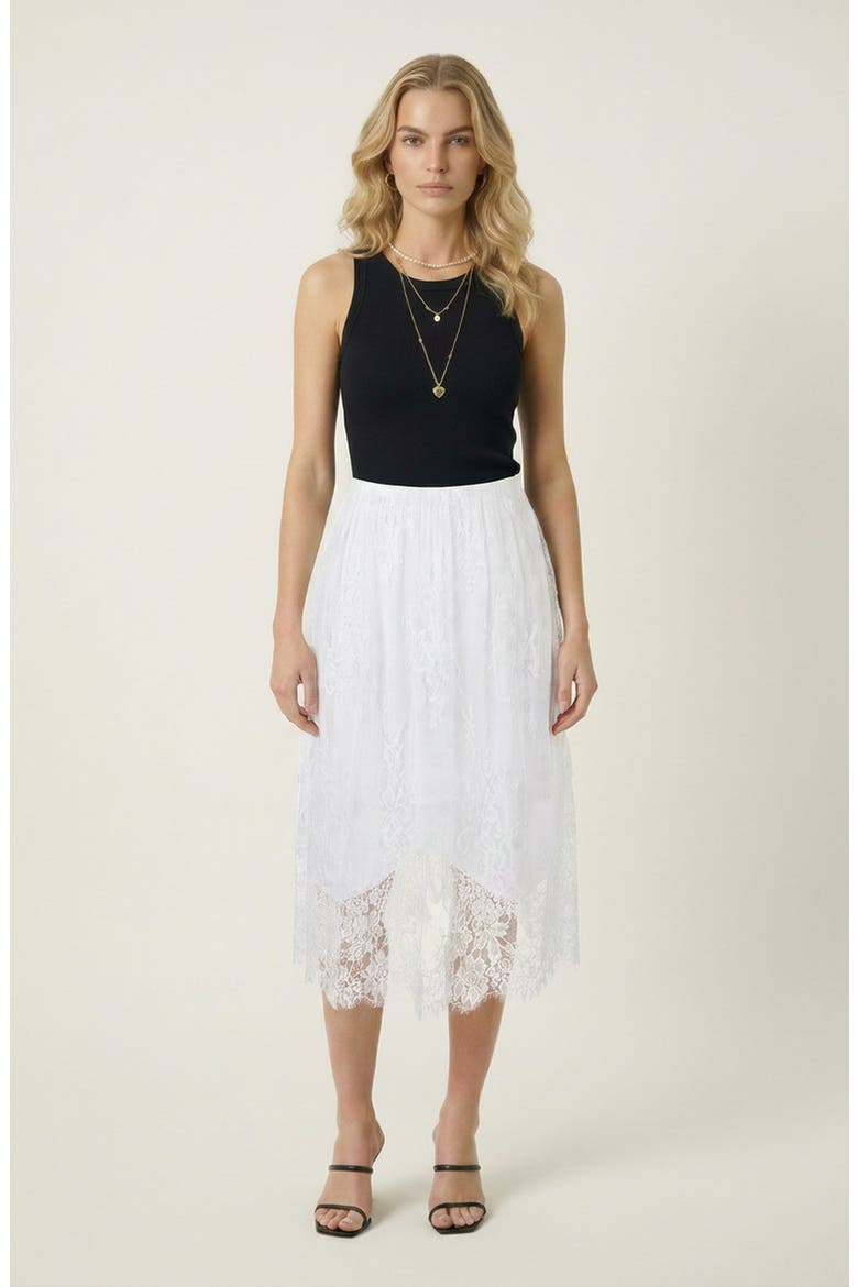 Layered Lace Sheer Hem Midi Skirt, Main, color, White