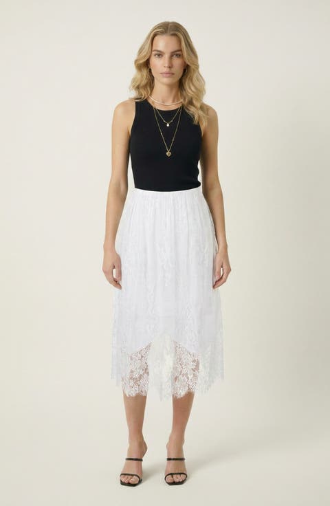 Layered Lace Sheer Hem Midi Skirt