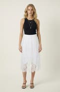 Modenaire Layered Lace Sheer Hem Midi Skirt