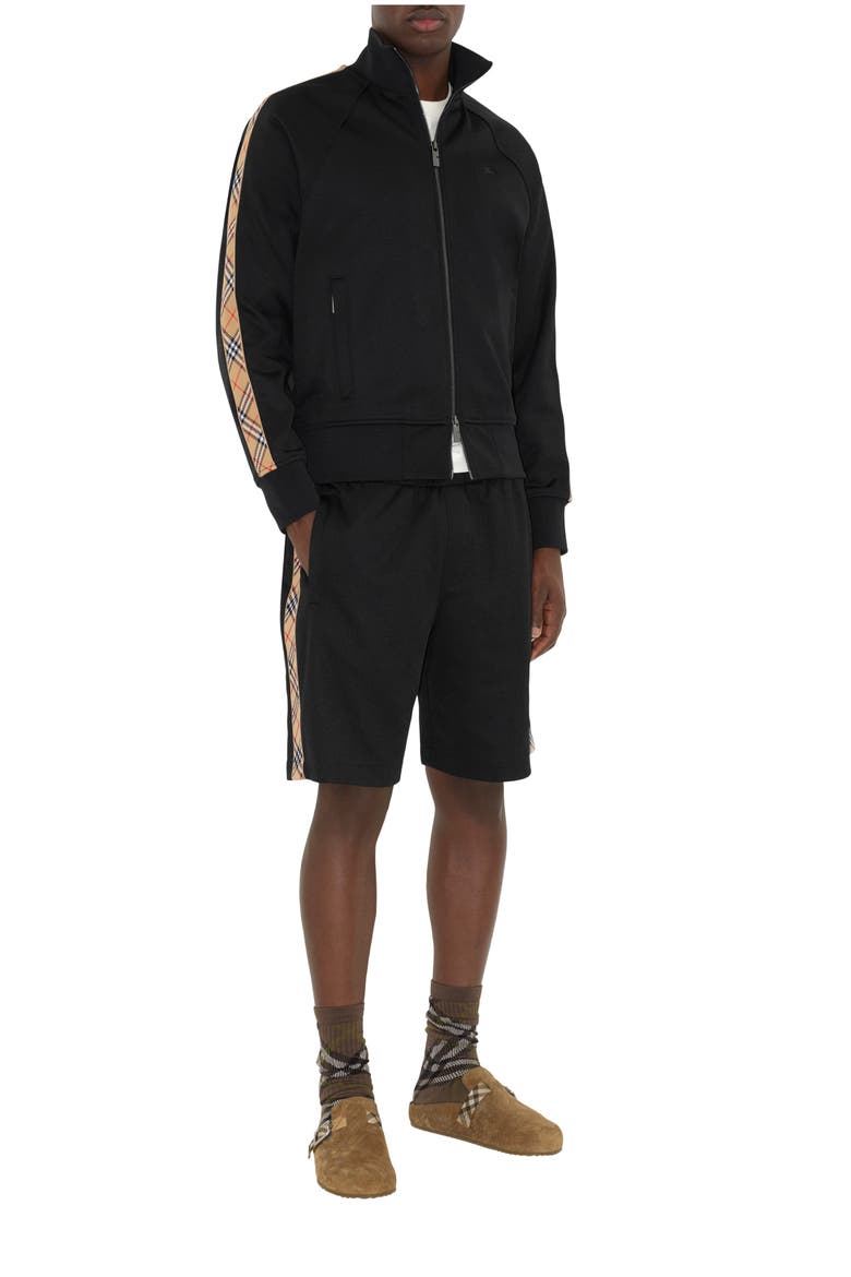 Check Trim Cotton Blend Shorts, Main, color, Black