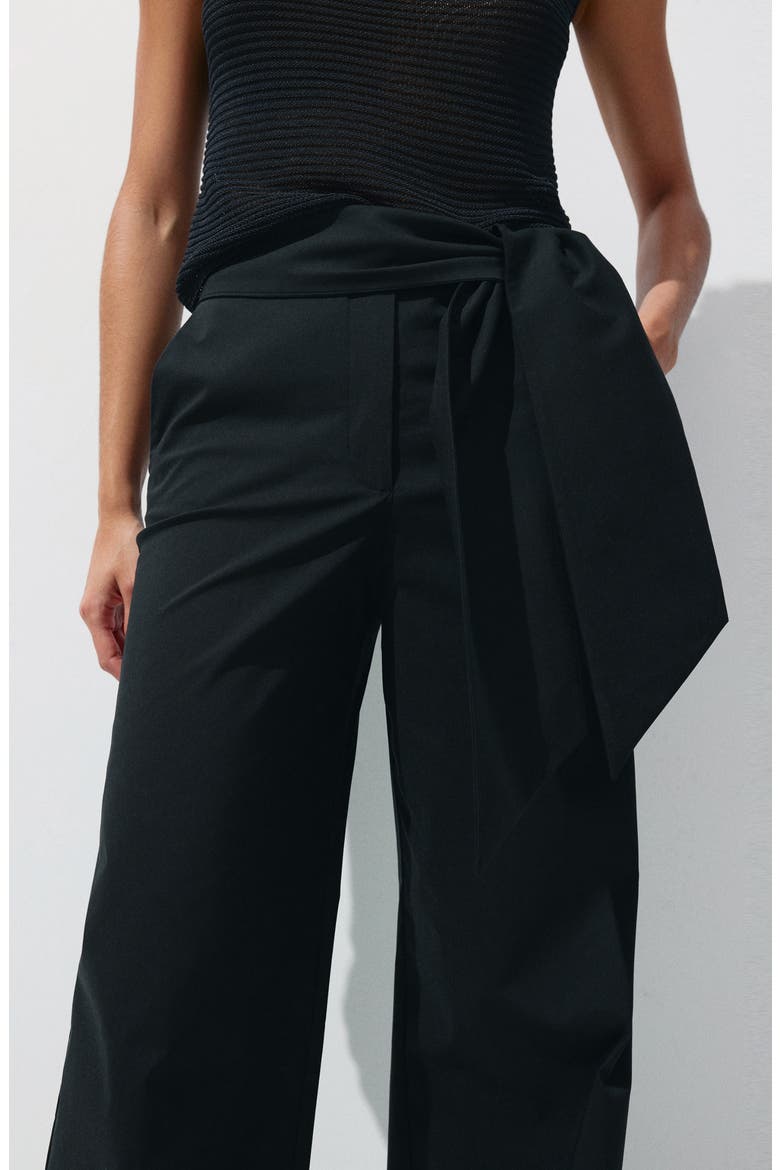 Bow Straight Leg Trousers, Alternate, color, BLACK