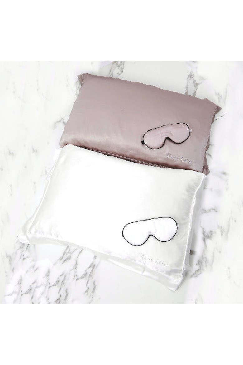 Luxurious 100% Mulberry Silk Pillowcase and Eye Mask Set, Alternate, color, Pearl Grey