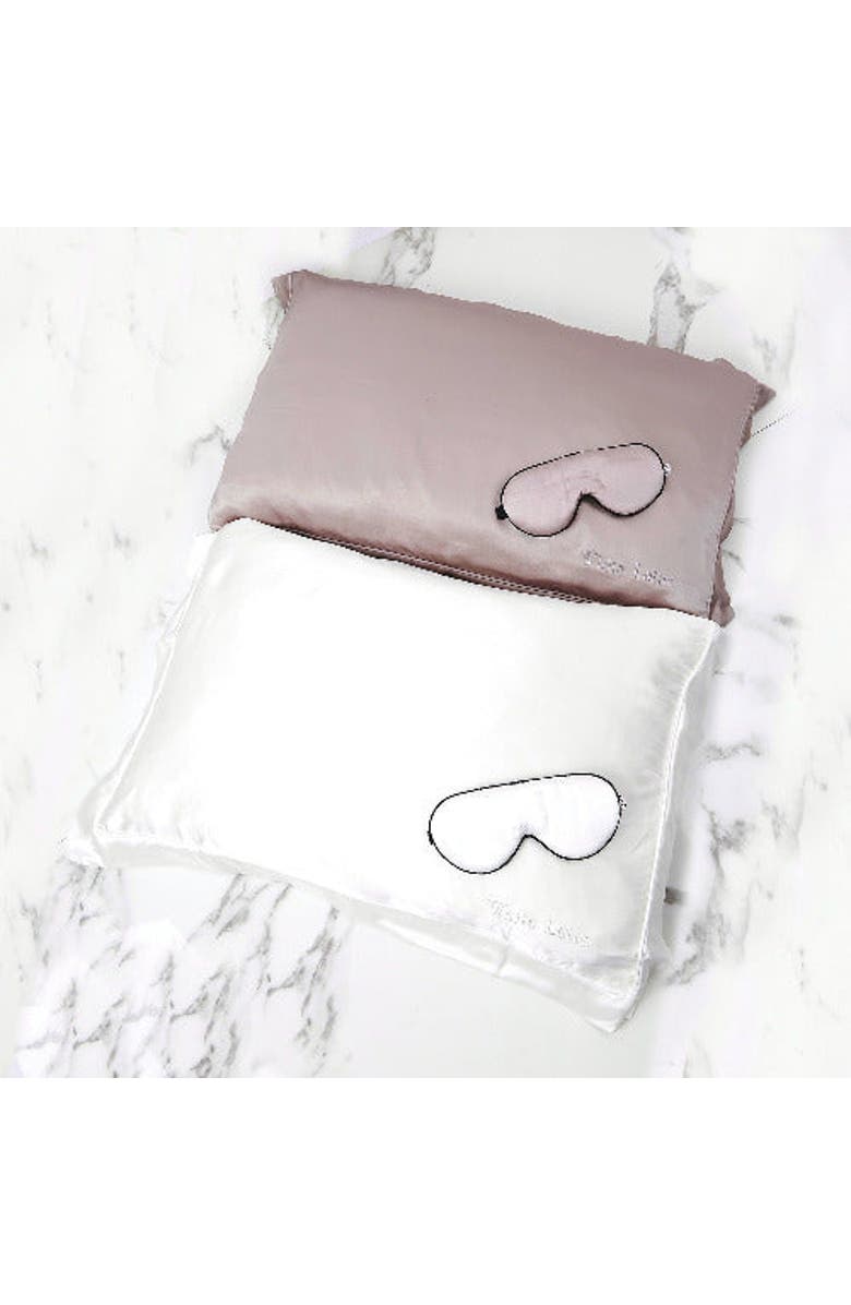 White Lotus Beauty Luxurious 100% Mulberry Silk Pillowcase and Eye Mask Set, Alternate, color, Pearl Grey
