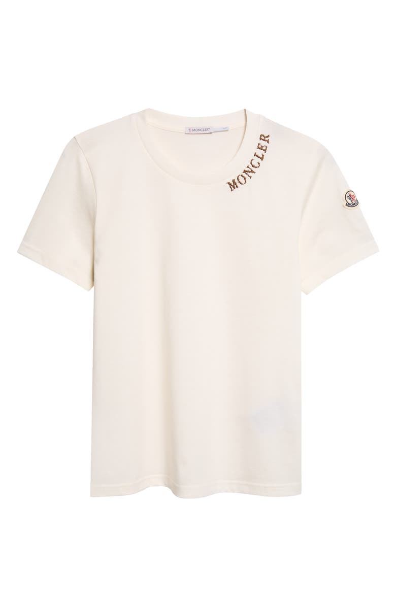 Moncler Logo Embroidered Cotton T-Shirt, Alternate, color, White