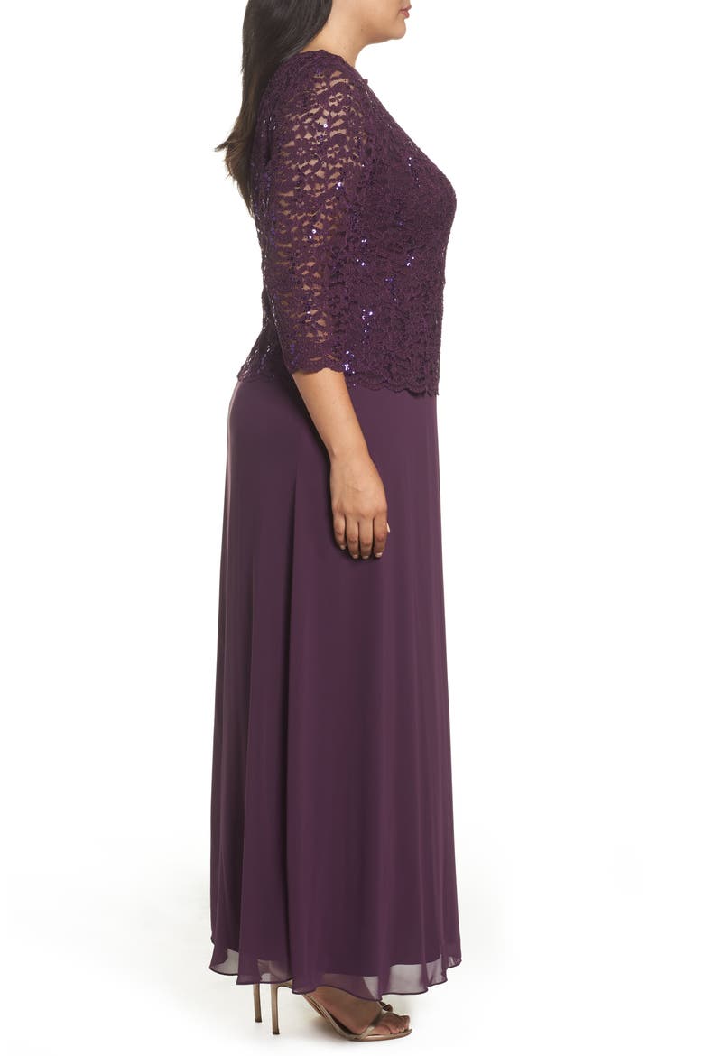 Mock Two-Piece A-Line Gown, Alternate, color, DEEP PLUM