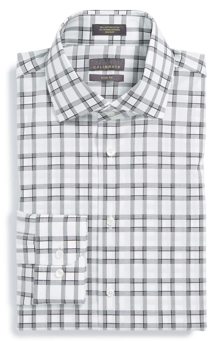 Calibrate Trim Fit Stretch Plaid Dress Shirt, Main, color, 