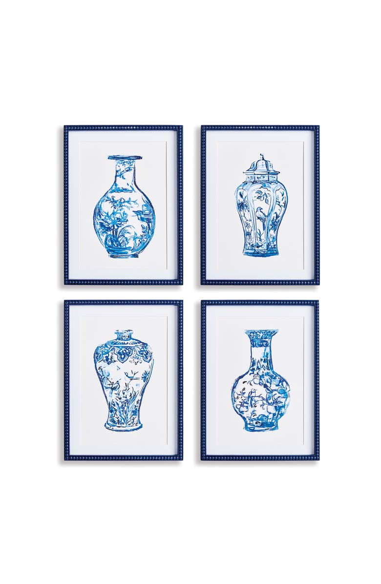 Napa Home & Garden Ornamental Urns In Blue Study Framed Wall Art Set of 4, Main, color, Blue