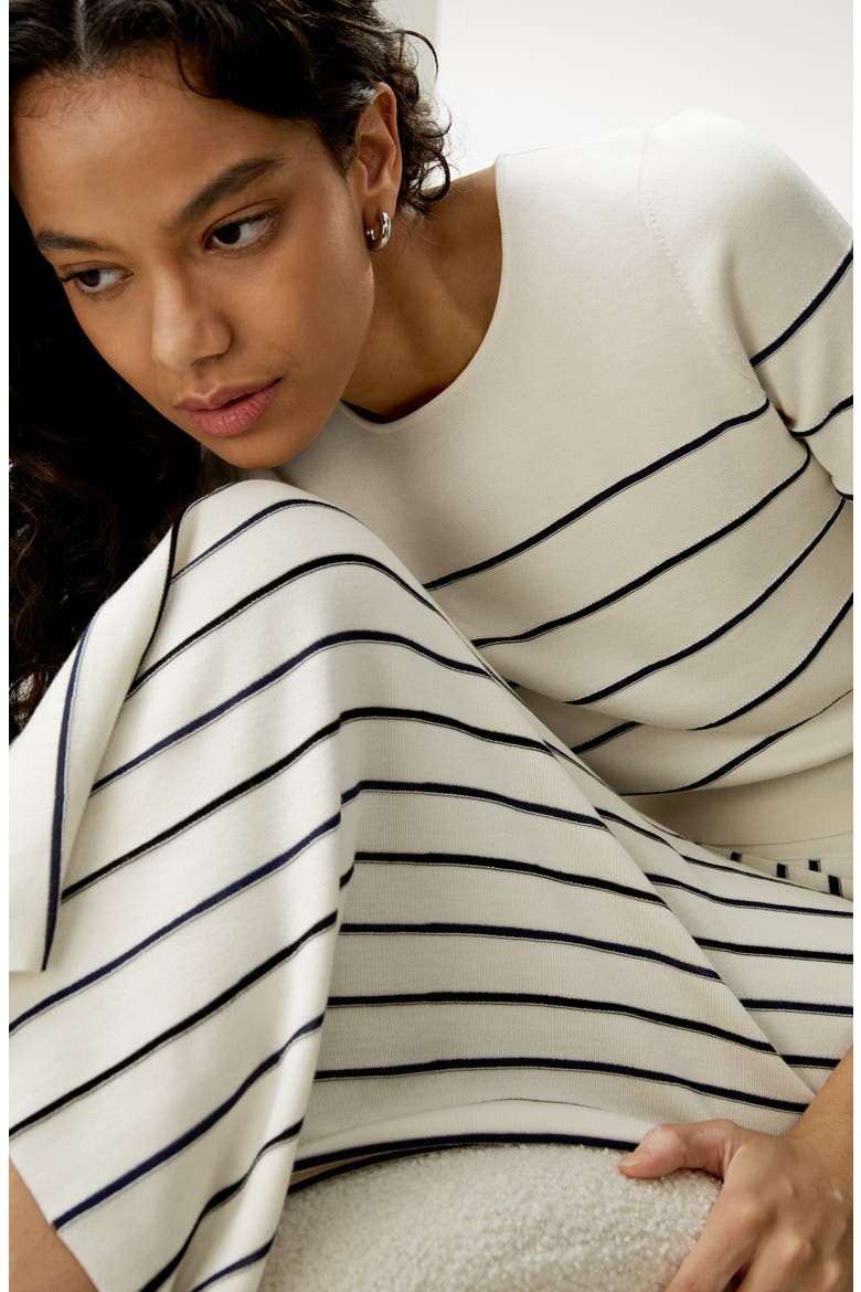 Cropped Silk-knitted Long Sleeve Tee for, Alternate, color, White with stripes