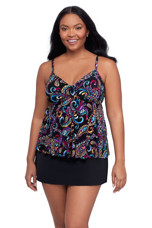 Trimshaper Leona V-neckline Plus Size Tankini Swimsuit Top In Multi