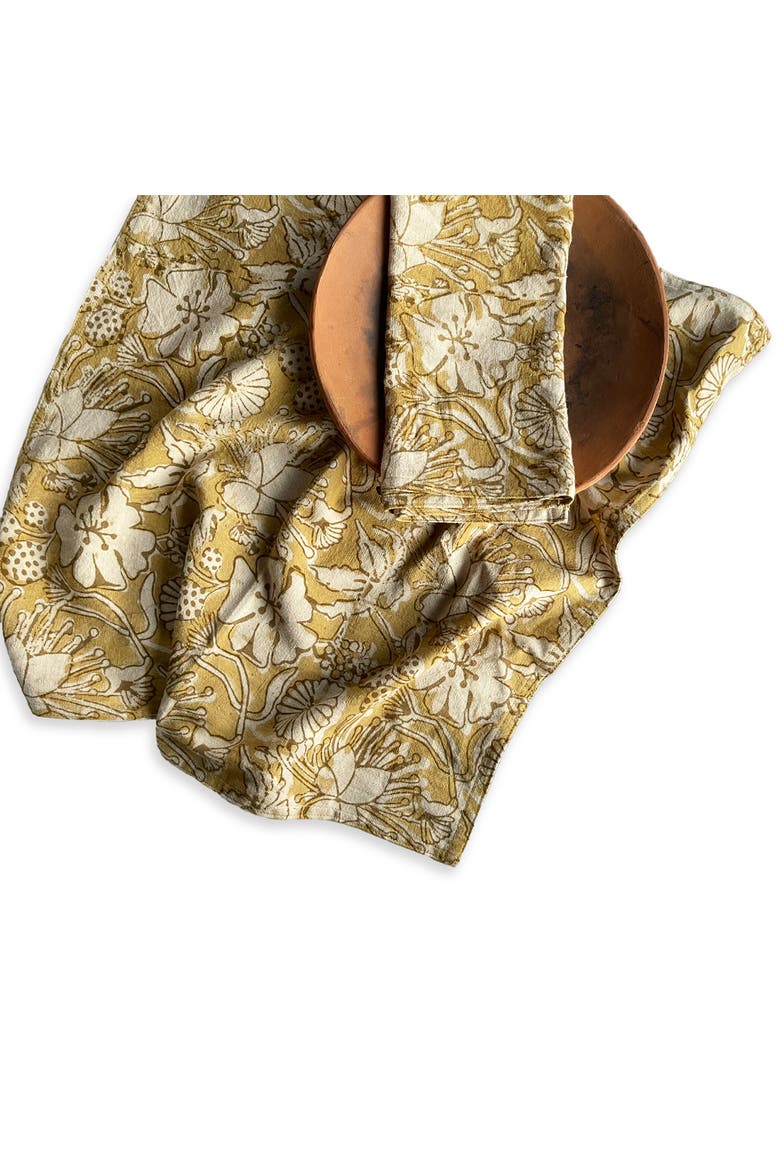 Hand Block Print Cotton Napkins, Alternate, color, Gold