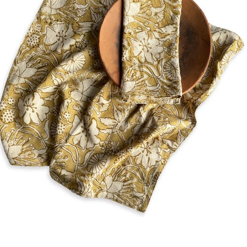 Ichcha Hand Block Print Cotton Napkins In Gold