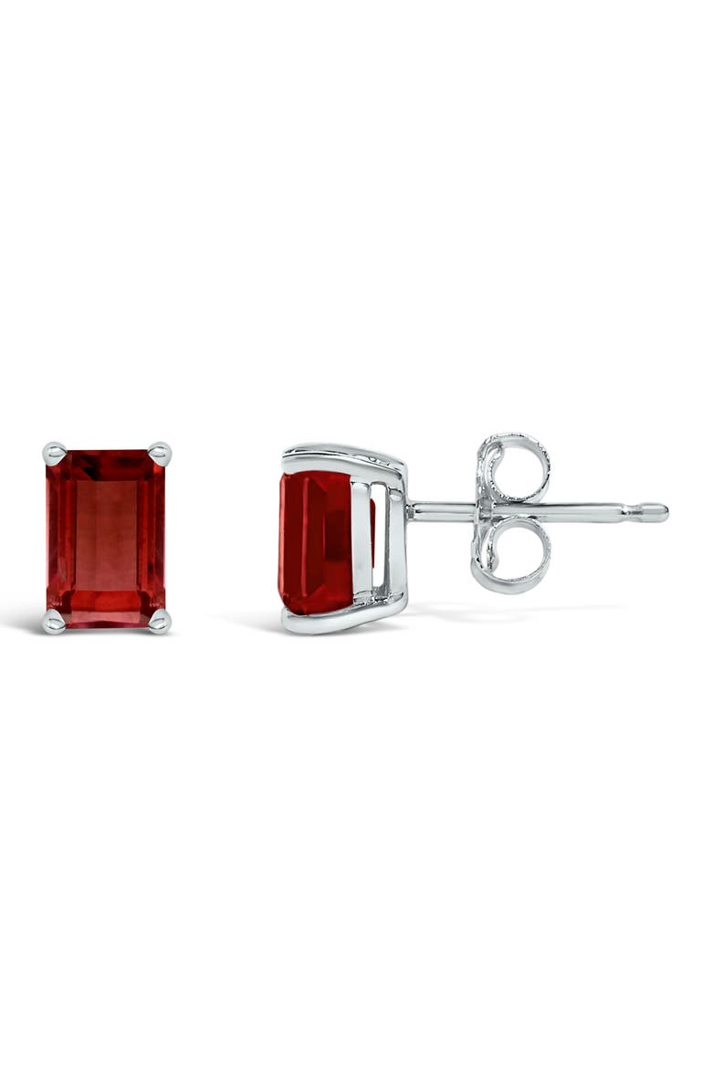 14K Gold 6x4MM Emerald Shaped Gemstone Solitaire Stud Earrings, Alternate, color, Red Garnet | White