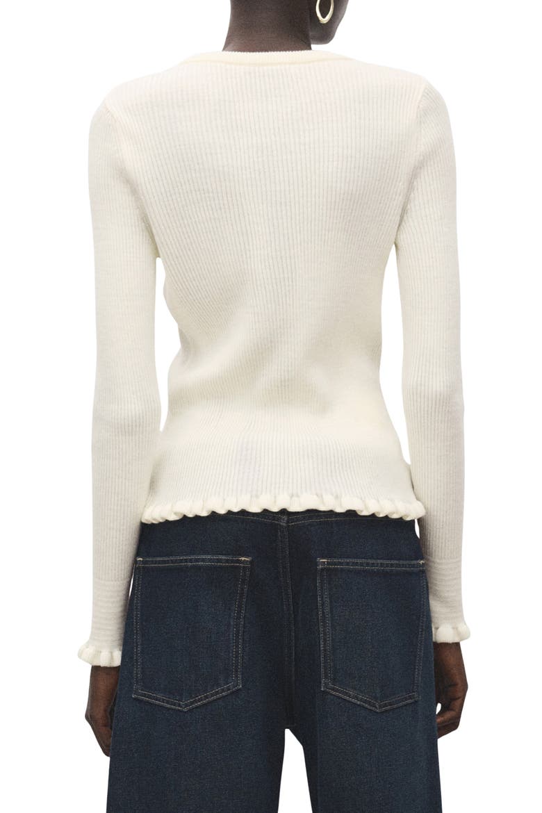 Ruffle Trim Rib Cardigan, Alternate, color, ECRU