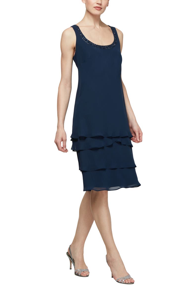 SLNY Tiered Chiffon Cocktail Dress with Jacket, Alternate, color, NAVY