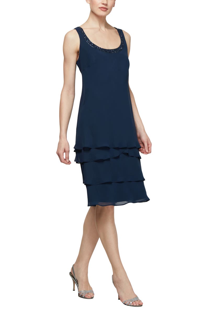 SL FASHIONS SLNY Tiered Chiffon Cocktail Dress with Jacket, Alternate, color, Navy