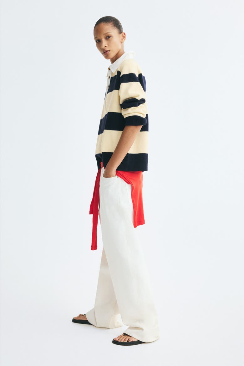 Sweater With Collar, Alternate, color, Light yellow/black striped
