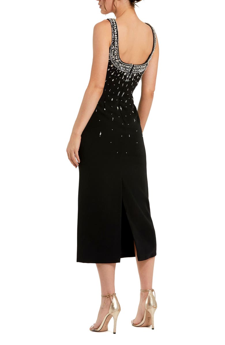 Mac Duggal Women's Beaded Crepe Scoop Neck Sleeveless Midi Dress, Alternate, color, Black