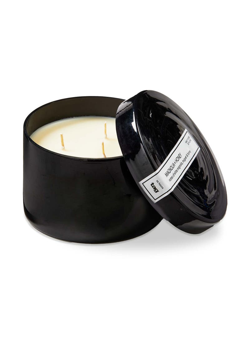 Magnolia Honey Scented Candle with Lid Black Decor 14oz, Main, color, Black