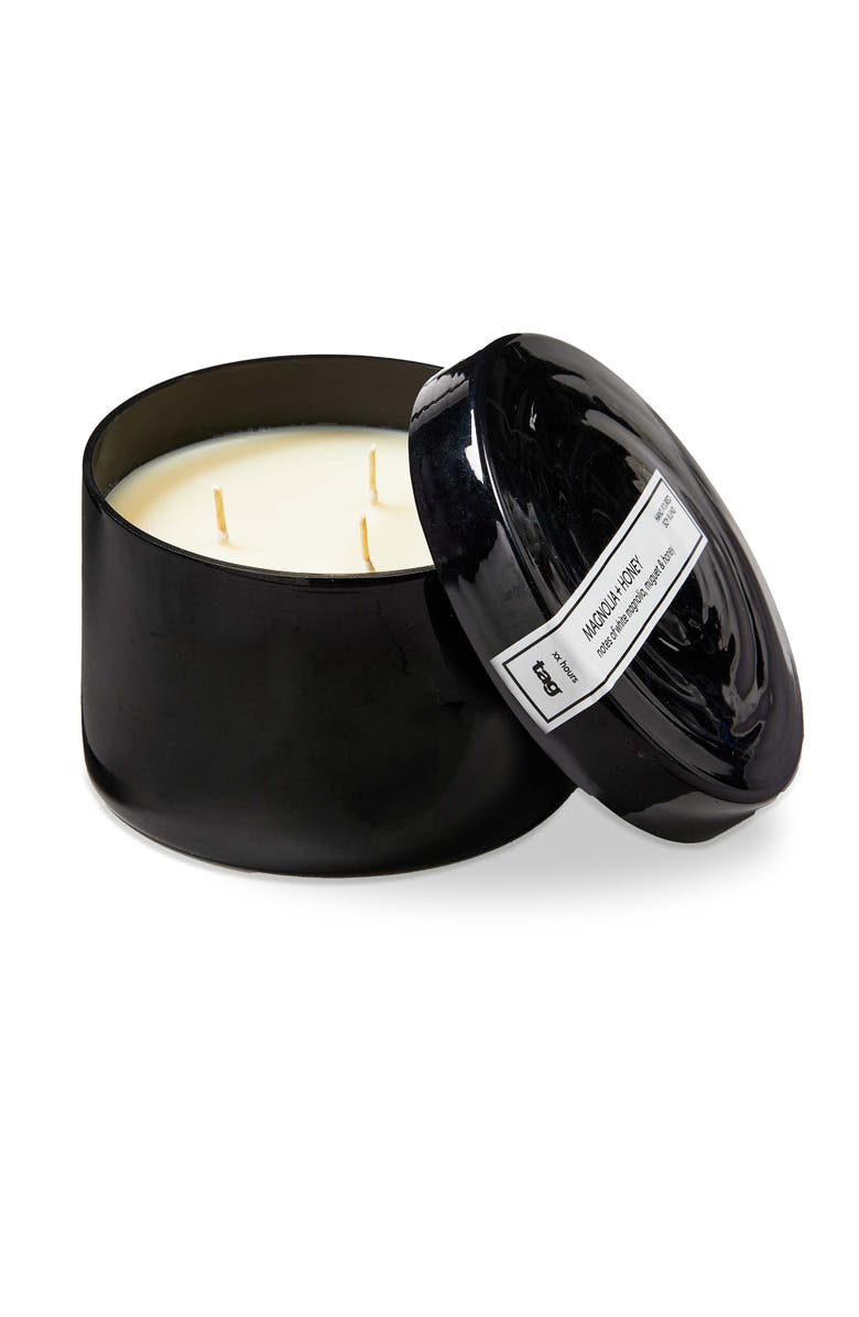 tag Magnolia Honey Scented Candle with Lid Black Decor 14oz, Main, color, Black
