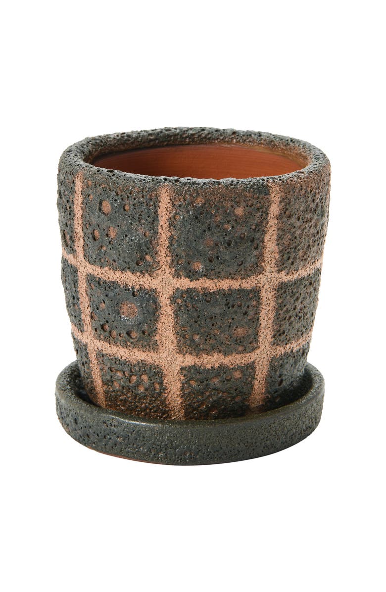 Storied Home Terra-cotta Planter with Saucer & Grid Pattern, Black, Main, color, Black