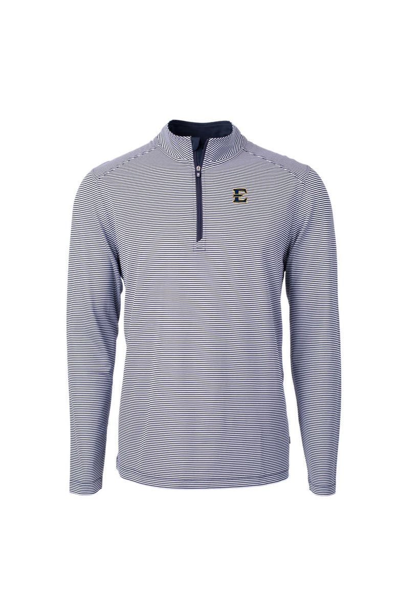 Cutter & Buck Men's Cutter & Buck Navy/White ETSU Buccaneers Big & Tall Virtue Eco Pique Micro Stripe Recycled Quarter-Zip Pullover Top, Alternate, color, Navy