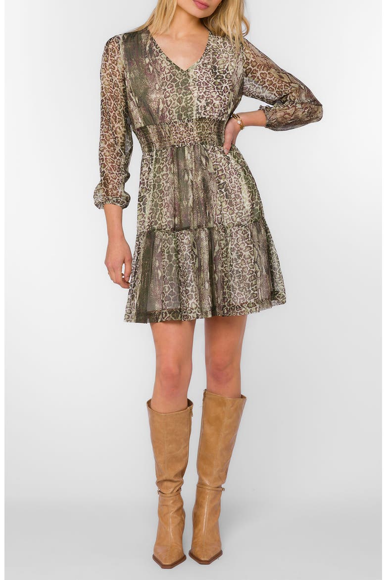 Lourdes V-Neck Tiered Minidress, Main, color, GREEN SKIN