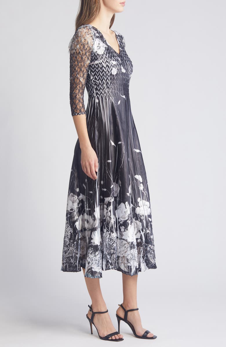 Komarov Lace Sleeve Charmeuse Cocktail Dress, Alternate, color, 