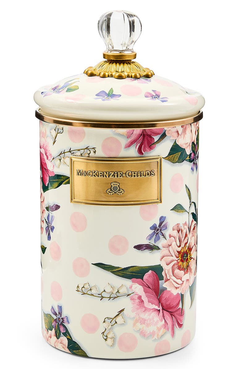 MACKENZIE CHILDS Wildflowers Large Enameled Steel Canister, Main, color, Pink