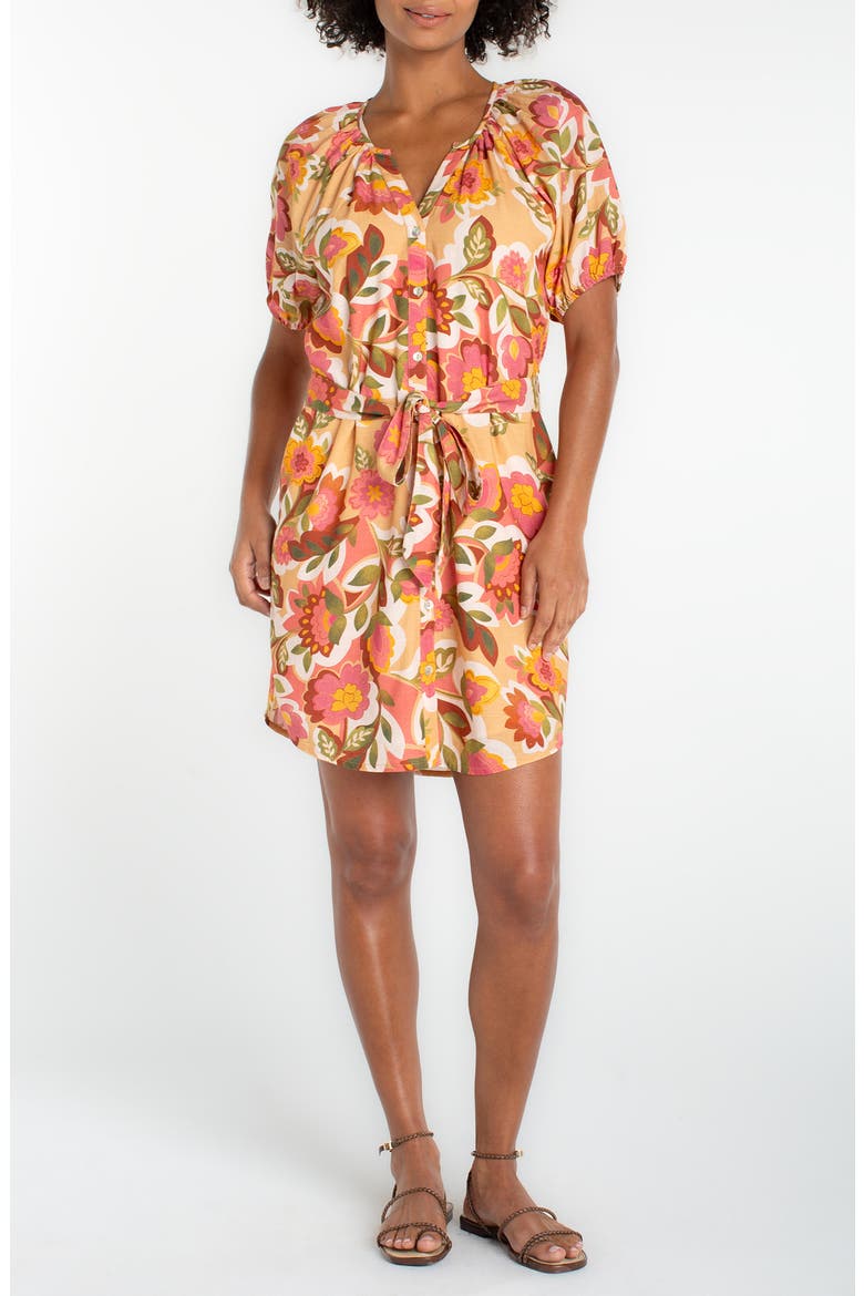 Floral Shirred Shirtdress, Main, color, TAN FLORAL MLT