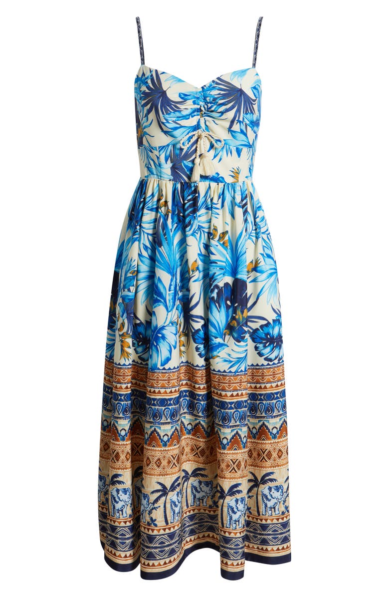 Eliza J Ruched Front Midi Sundress, Alternate, color, Blu Ivory