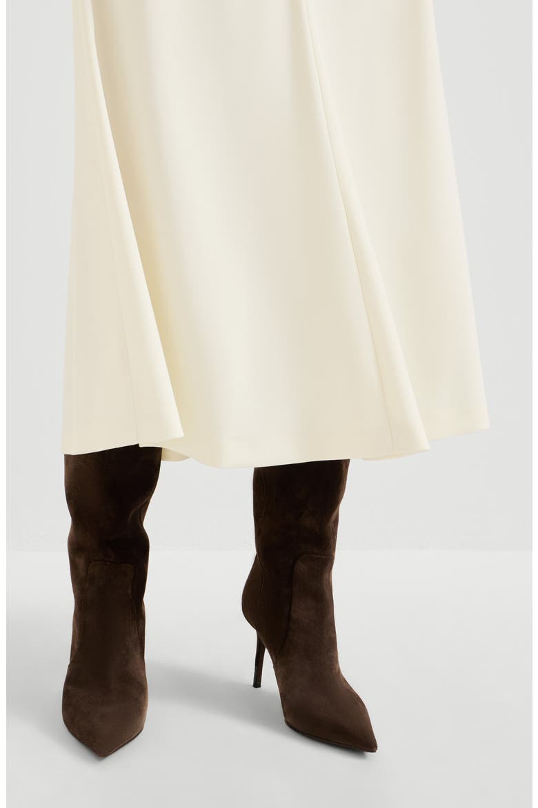 Comfort virgin wool gabardine flute skirt with monili, Alternate, color, Milk