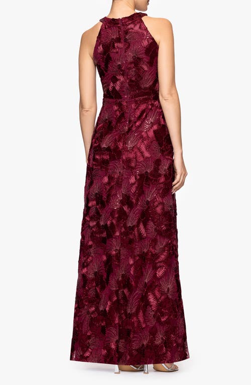 Betsy & Adam Petite Sleeveless Floral Sequin Sheath Gown In Burgundy