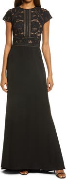 Tadashi Shoji Lace & Crepe A-Line Gown