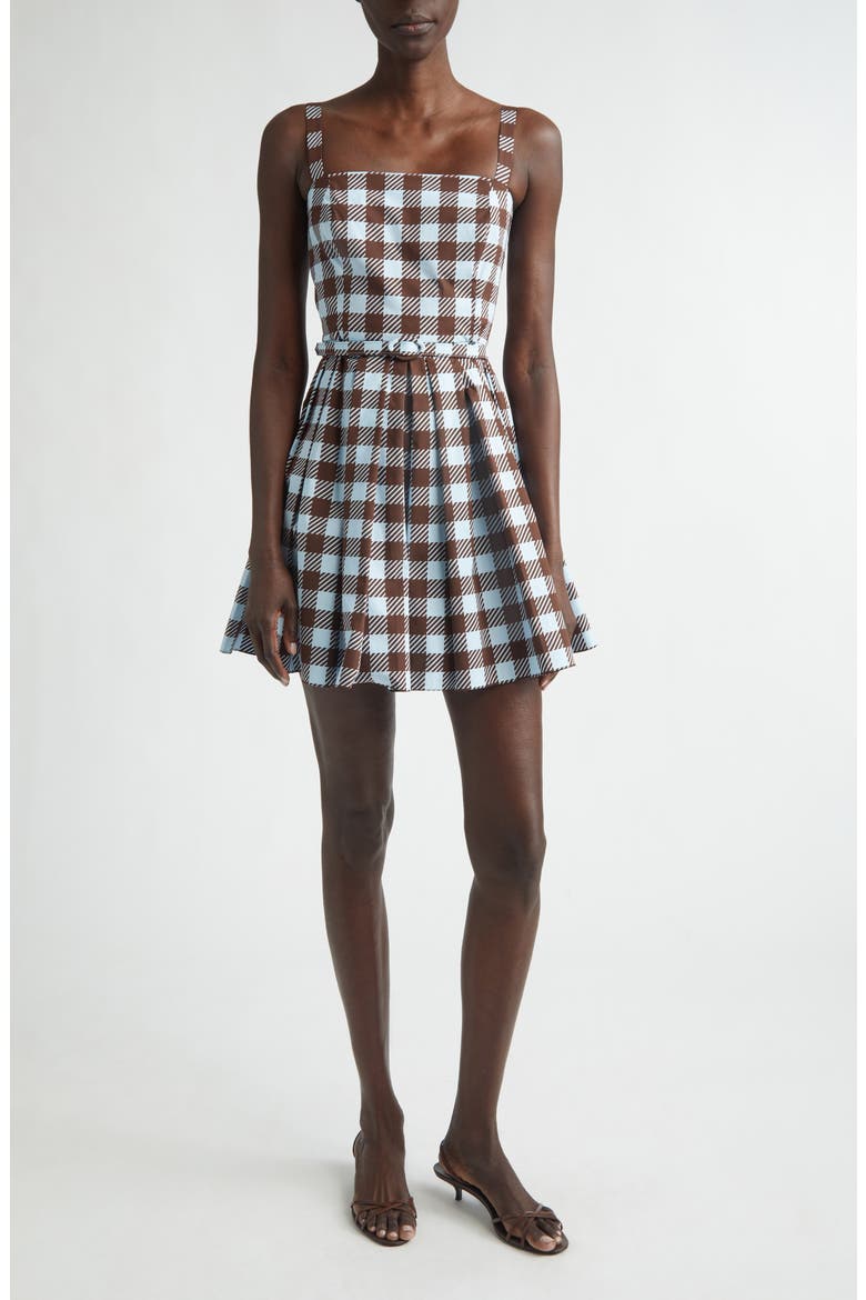 Gingham Cotton Stretch Poplin Fit & Flare Minidress, Main, color, ICE/ MAHOGANY