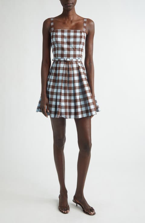 Gingham Cotton Stretch Poplin Fit & Flare Minidress