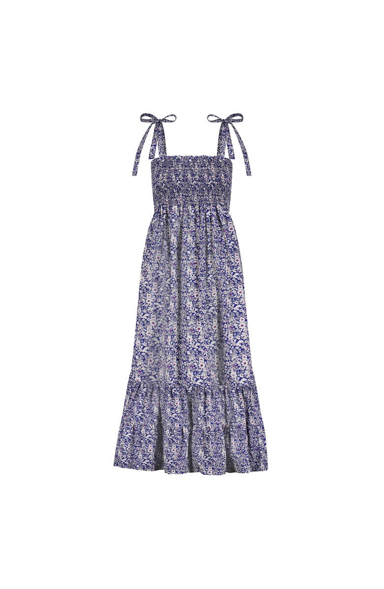 Busy Bees Queen B....India WOMEN'S Smocked Shoulder Tie Maxi Dress Navy Floral, Main, color,