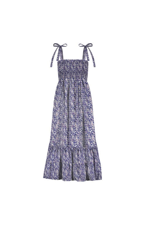 Busy Bees Smocked Shoulder Tie Maxi Dress Navy Floral