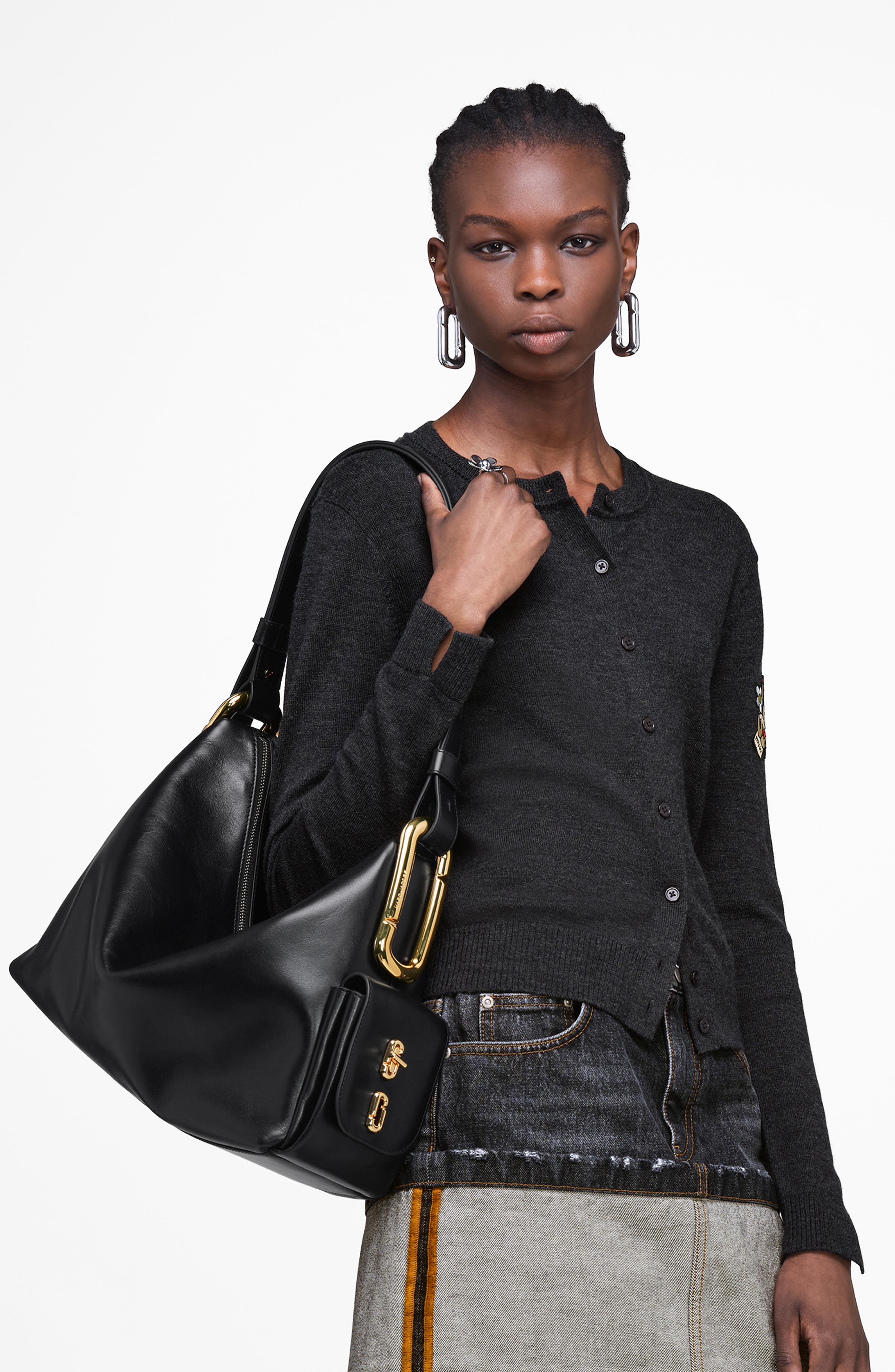 Marc Jacobs Large Scene Leather Shoulder Bag, Alternate, color, Black