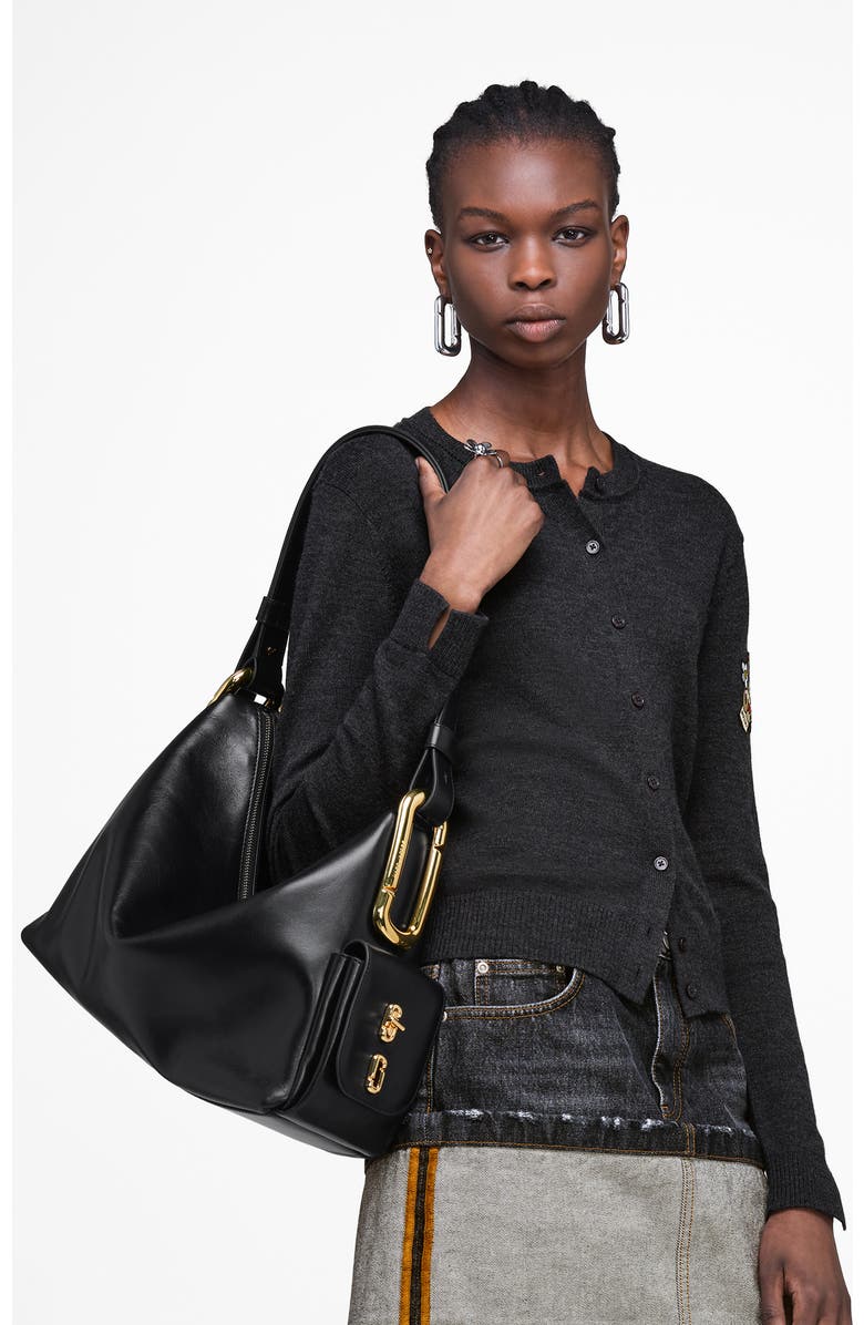 Marc Jacobs Large Scene Leather Shoulder Bag, Alternate, color, Black