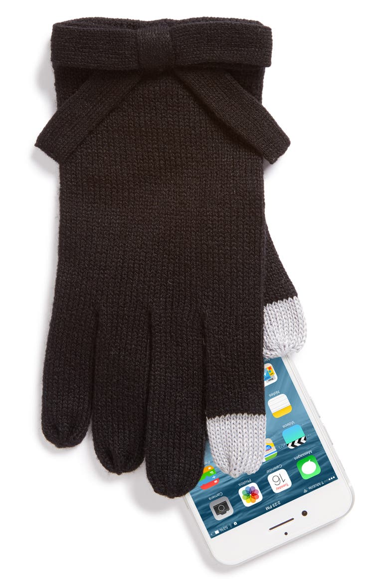 contrast bow tech friendly gloves, Alternate, color, BLACK/ BLACK