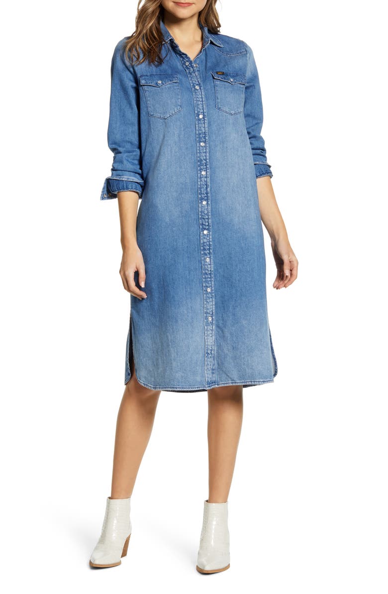 Lee Western Denim Midi Shirtdress, Main, color,