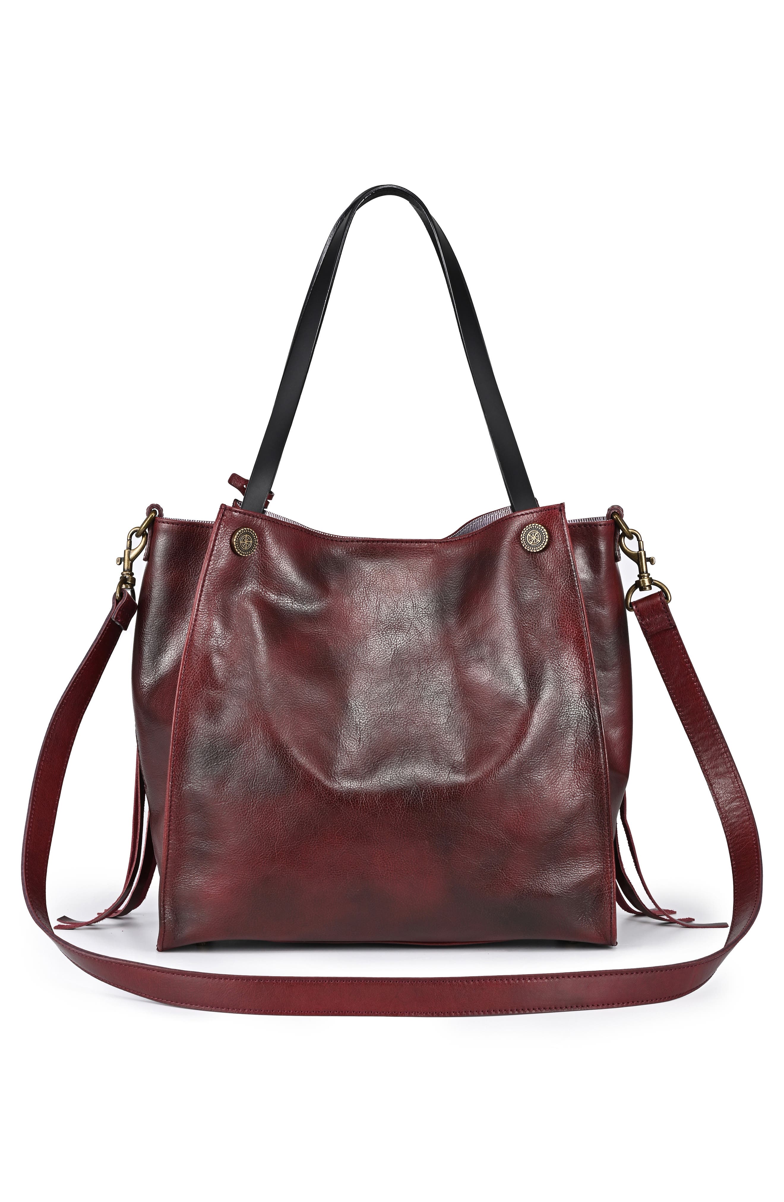 Daisy Leather Tote Bag, Alternate, color, rusty red