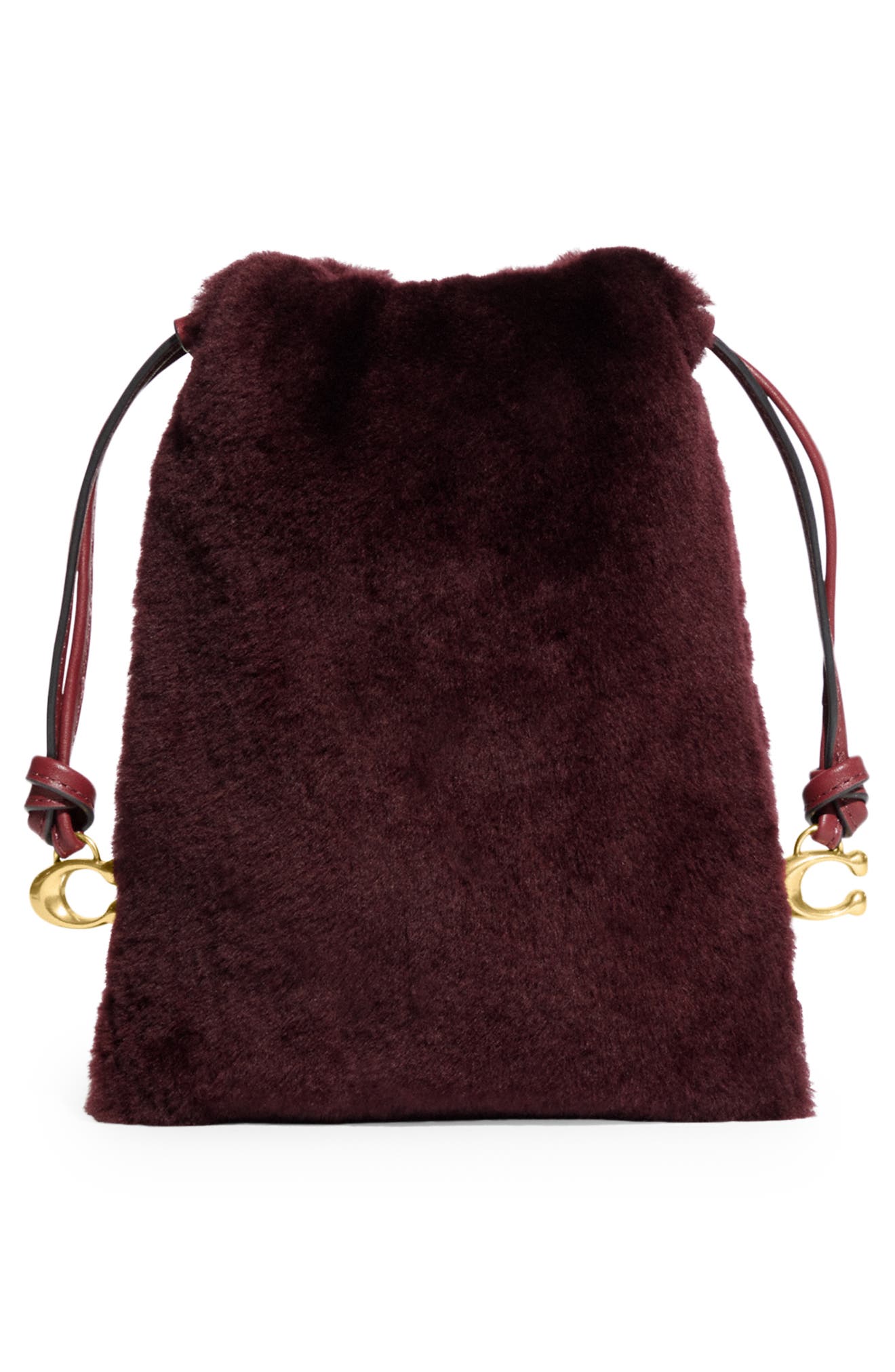 Genuine Shearling Drawstring Bag, Alternate, color, SANGRIA
